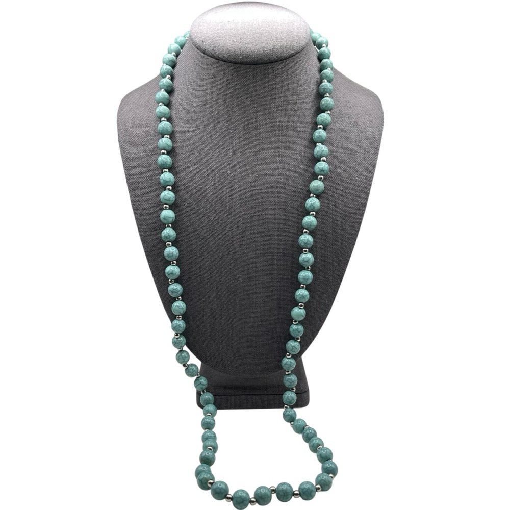 ❤️ Vintage Marbled Turquoise Long Beaded Necklace - Picture 3 of 7